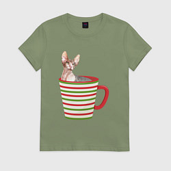 Женская футболка Сфинкс в новогодней полосатой кружке