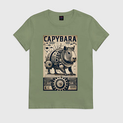 Футболка хлопковая женская Механическая капибара в стиле стимпанк, цвет: авокадо