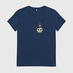 Футболка хлопковая женская Счастливого хэллоуина тыква и летучие мыши, цвет: тёмно-синий