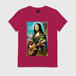 Женская футболка Мона Лиза лабает на гитаре