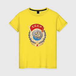 Футболка хлопковая женская Ссср лого символика советов, цвет: желтый