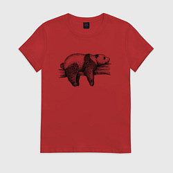 Футболка хлопковая женская Панда отдыхает на дереве, цвет: красный