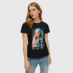 Футболка хлопковая женская Barbie - cyberpunk - neural network, цвет: черный — фото 2