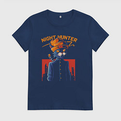 Футболка хлопковая женская Кот ночной охотник, цвет: тёмно-синий