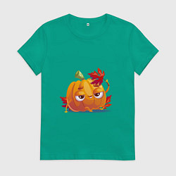 Футболка хлопковая женская Тыква на фотосесии, цвет: зеленый