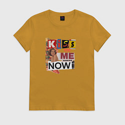 Футболка хлопковая женская Поцелуй в стиле ретро, цвет: горчичный