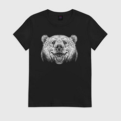 Футболка хлопковая женская Морда улыбающегося медведя, цвет: черный