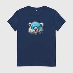 Футболка хлопковая женская Полярный медведь в очках, цвет: тёмно-синий