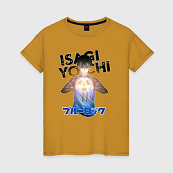 Футболка хлопковая женская Исаги из аниме синяя тюрьма, цвет: горчичный