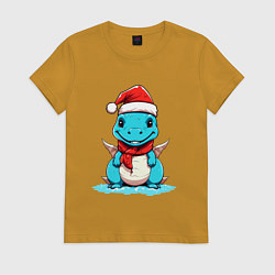 Футболка хлопковая женская Маленький дракон 2024 год, цвет: горчичный