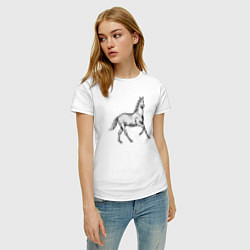 Футболка хлопковая женская Лошадь скачет в профиль, цвет: белый — фото 2