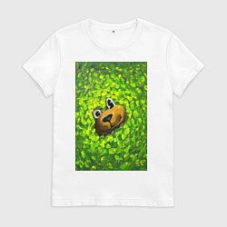 Футболка хлопковая женская Мишка в яркой зелени, цвет: белый