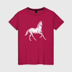 Футболка хлопковая женская Белая лошадь на скаку, цвет: маджента