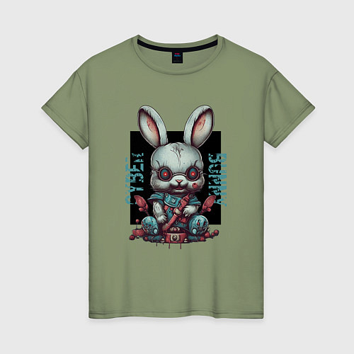 Женская футболка Киберпанк зайчик / Авокадо – фото 1