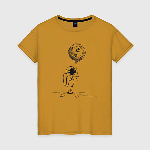 Женская футболка Космонавт с лунным шариком / Горчичный – фото 1