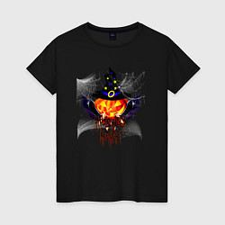 Футболка хлопковая женская Scary looking pumpkin with big swords, цвет: черный