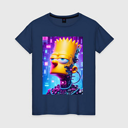 Футболка хлопковая женская Cyber Bart Simpson - ai art, цвет: тёмно-синий