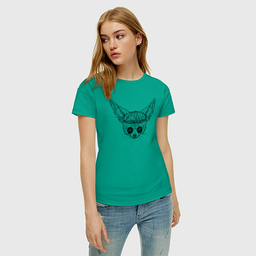 Женская футболка Фенек в кепке / Зеленый – фото 3