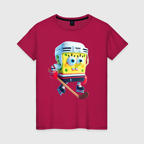 Женская футболка Губка Боб хоккейный нападающий - нейросеть / Маджента – фото 1
