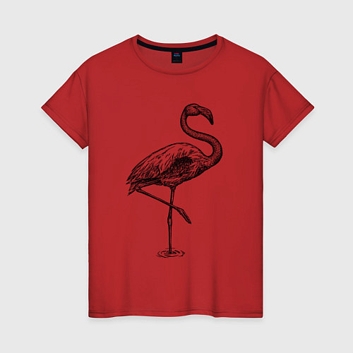 Женская футболка Фламинго на одной ноге / Красный – фото 1