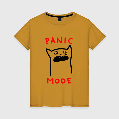 Женская футболка Panic mode - котик / Горчичный – фото 1