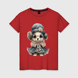 Женская футболка Милая собачка в акварельном стиле