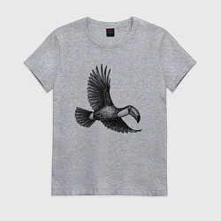Футболка хлопковая женская Тукан в полёте, цвет: меланж