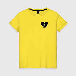 Футболка хлопковая женская Разбитое сердце в груди, цвет: желтый