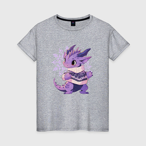 Женская футболка Фиолетовый дракон в свитере / Меланж – фото 1