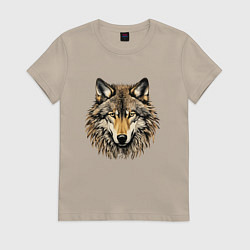 Футболка хлопковая женская Бурый волк, цвет: миндальный