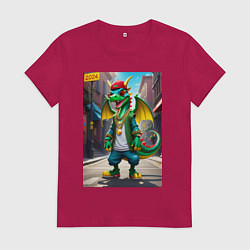 Футболка хлопковая женская Дракон-репер 2024, цвет: маджента