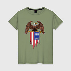 Футболка хлопковая женская США орёл, цвет: авокадо