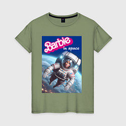 Футболка хлопковая женская Barbie in space - ai art, цвет: авокадо