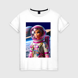 Футболка хлопковая женская Барби - крутой космонавт, цвет: белый