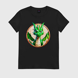 Футболка хлопковая женская Нейросеть - деревянный зелёный дракон, цвет: черный