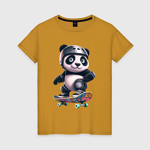 Женская футболка Cool panda on a skateboard - extreme / Горчичный – фото 1