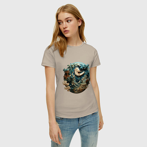 Женская футболка Китайский дракон в круге / Миндальный – фото 3