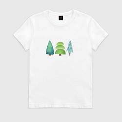 Футболка хлопковая женская Три новогодних елки, цвет: белый
