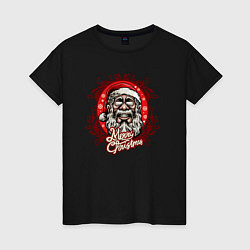 Футболка хлопковая женская Santa merry christmas, цвет: черный