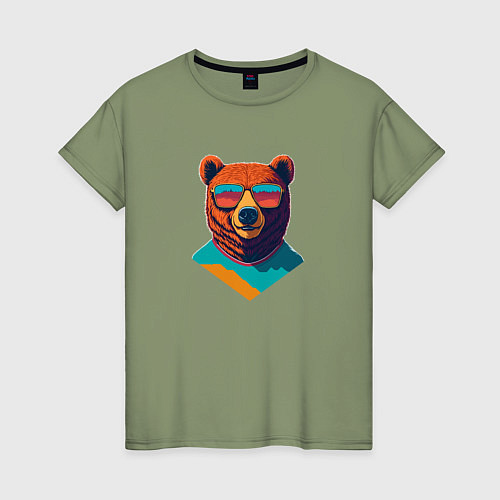 Женская футболка Медведь в солнечных очках / Авокадо – фото 1