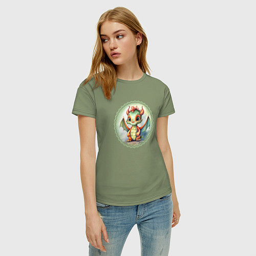 Женская футболка Зеленый дракончик в акварельном стиле / Авокадо – фото 3