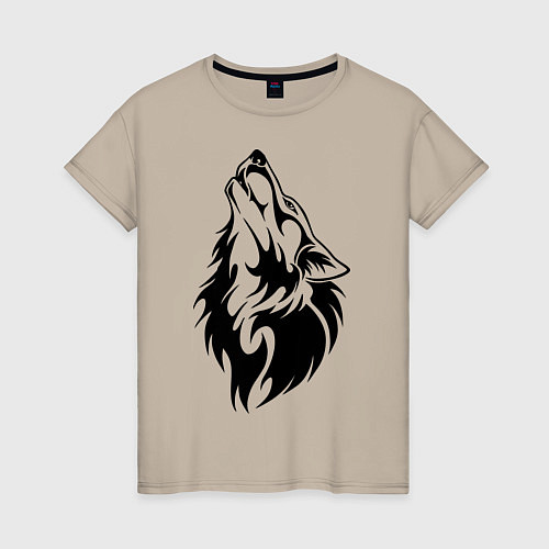 Женская футболка Воющий волк / Миндальный – фото 1