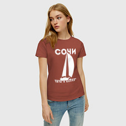 Футболка хлопковая женская Сочи яхтинг светлый, цвет: кирпичный — фото 2