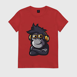 Футболка хлопковая женская Music monkey, цвет: красный