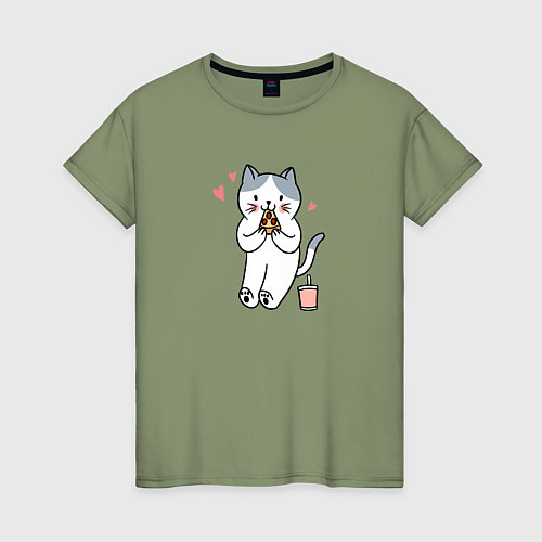 Женская футболка Кот с пиццей / Авокадо – фото 1