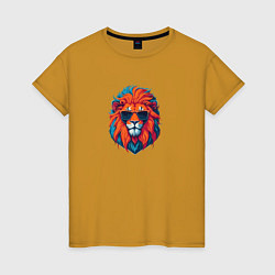 Футболка хлопковая женская Голова льва в солнечных очках, цвет: горчичный