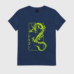 Футболка хлопковая женская Тату с драконом, цвет: тёмно-синий