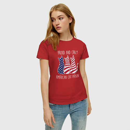 Женская футболка Гордый и сумасшедший американский кошатник / Красный – фото 3