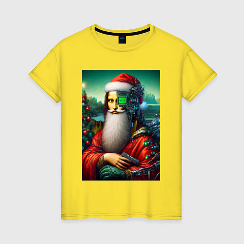 Женская футболка Mona Lisa in Santa costume - cyberpunk / Желтый – фото 1