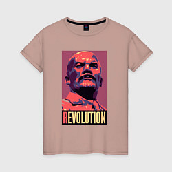 Футболка хлопковая женская Lenin revolution, цвет: пыльно-розовый